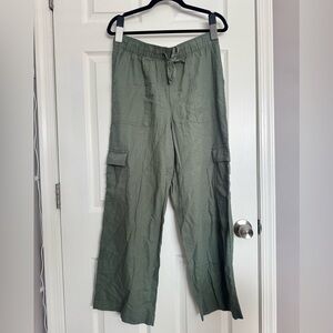 GAP Linen Blend Pull On Cargo Pants Lightweight Green Women's Medium EUC